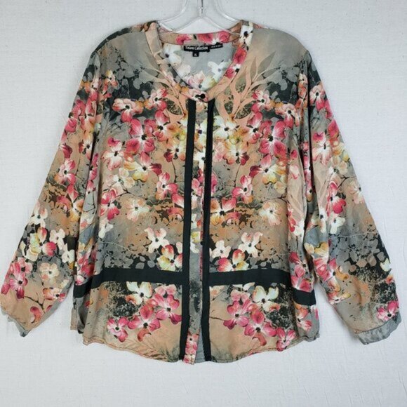 Tolani Collection 'ADELE' Blouse Top Floral Print Roll-Tab Sleeve Modal size XL - Picture 1 of 14